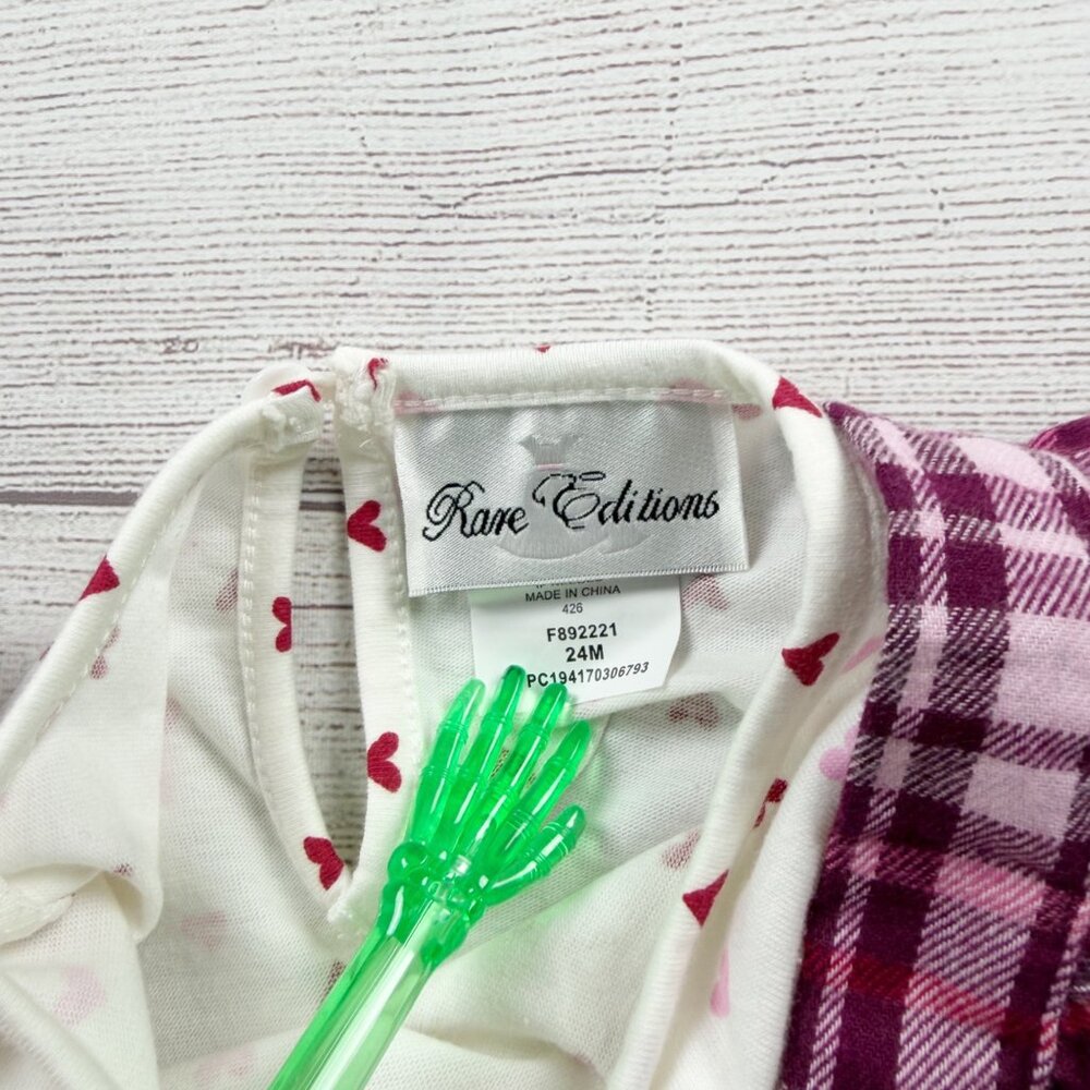 Rare Editions Baby Girl 2 Piece Dress Set Plaid Jumper Heart NWT 18-24 Months - Picture 3 of 4